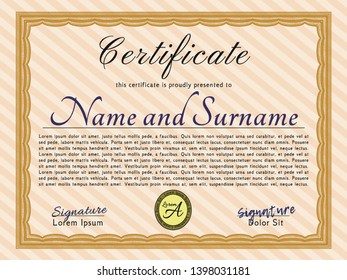 Orange Sample Certificate. With quality background. Retro design. Detailed. 