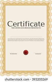 Orange Sample Certificate. With quality background. Artistry design. Vector pattern that is used in money and certificate. 