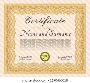 Orange Sample Certificate. Retro design. With linear background. Customizable, Easy to edit and change colors. 