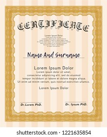 Orange Sample Certificate. Retro design. Easy to print. Customizable, Easy to edit and change colors. 