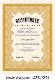 Orange Sample Certificate. Retro design. Printer friendly. Detailed. 