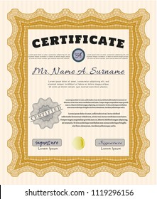 Orange Sample Certificate. Sophisticated design. Vector illustration. With quality background. 