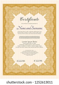 Orange Sample Certificate. Sophisticated design. With quality background. Vector illustration. 