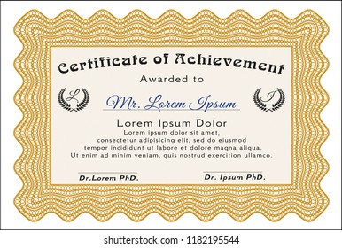 Orange Sample Certificate. Superior design. Easy to print. Detailed. 