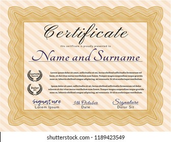 Orange Sample Certificate. Superior design. Printer friendly. Customizable, Easy to edit and change colors. 