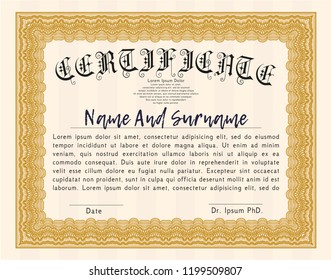 Orange Sample Certificate. Superior design. Customizable, Easy to edit and change colors. With quality background. 