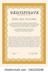 Orange Sample Certificate. Superior design. Detailed. With linear background. 