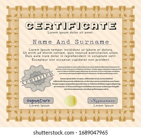 Orange Sample Certificate. Vector illustration. With background. Lovely design. 