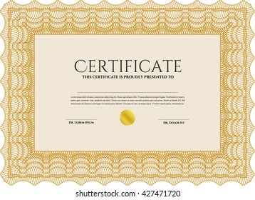 Orange Sample Certificate. Vector pattern that is used in money and certificate. With quality background. Artistry design. 