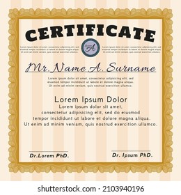 Diploma de muestra naranja.  Diseño artístico.   Personalizable, fácil de editar y cambiar los colores. 