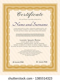 Orange Sample Diploma. With background. Detailed. Elegant design. 