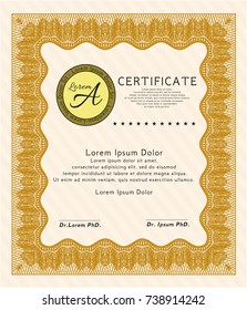 Orange Sample Diploma. With background. Detailed. Artistry design. 
