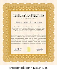 Orange Sample Diploma. With background. Money design. Customizable, Easy to edit and change colors. 