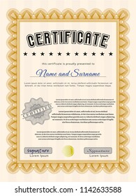 Orange Sample Diploma. With complex background. Customizable, Easy to edit and change colors. Retro design. 