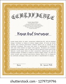 Orange Sample Diploma. With complex background. Cordial design. Customizable, Easy to edit and change colors. 