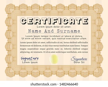 Orange Sample Diploma. With complex background. Retro design. Detailed. 