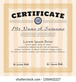 Orange Sample Diploma. With complex linear background. Money Pattern. Customizable, Easy to edit and change colors. 