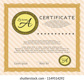 Orange Sample Diploma. Cordial design. With quality background. Vector illustration. 