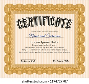 Orange Sample Diploma. Cordial design. Detailed. With background. 