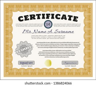 Orange Sample Diploma. Cordial design. Customizable, Easy to edit and change colors. With background. 