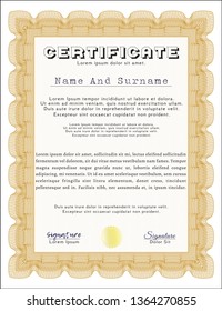Orange Sample Diploma. Detailed. Complex background. Artistry design. 