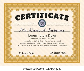 Orange Sample Diploma. Easy to print. Money Pattern design. Customizable, Easy to edit and change colors. 