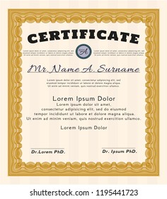 Orange Sample Diploma. Easy to print. Money style design. Detailed. 