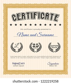 Orange Sample Diploma. Easy to print. Cordial design. Detailed. 