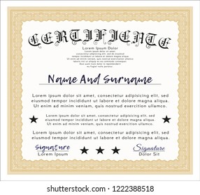 Orange Sample Diploma. Easy to print. Vector illustration. Good design. 