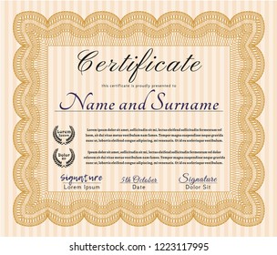 Orange Sample Diploma. Easy to print. Superior design. Customizable, Easy to edit and change colors. 