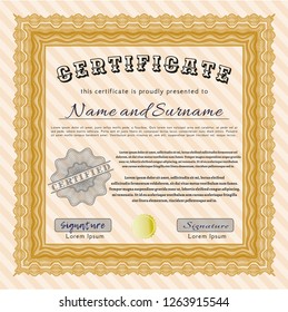 Orange Sample Diploma. Easy to print. Money style design. Customizable, Easy to edit and change colors. 