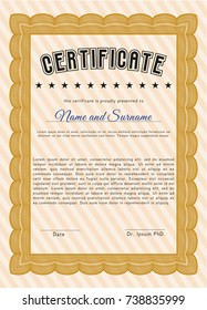 Orange Sample Diploma. Easy to print. Money style design. Vector illustration. 