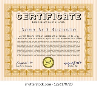 Orange Sample Diploma. Elegant design. With complex linear background. Vector illustration. 