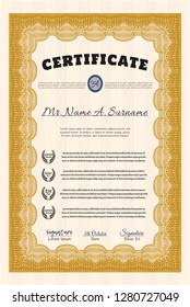 Orange Sample Diploma. Excellent design. Easy to print. Detailed. 