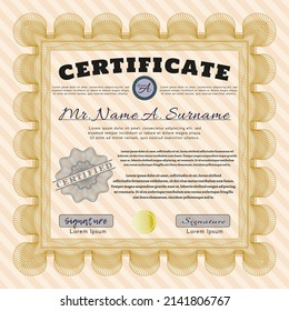 Orange Sample Diploma.  Excellent design.  With linear background.   