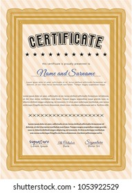 Orange Sample Diploma. Good design. With background. Detailed. 