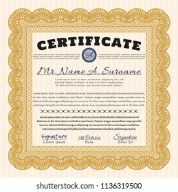 Orange Sample Diploma. Good design. Vector illustration. Easy to print. 