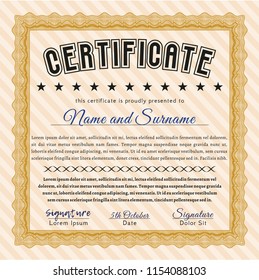 Orange Sample Diploma. Good design. Complex background. Vector illustration. 