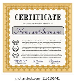 Orange Sample Diploma. Good design. Detailed. With guilloche pattern. 