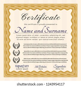 Orange Sample Diploma. Good design. Vector illustration. Complex background. 