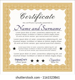 Orange Sample Diploma. With great quality guilloche pattern. Money style design. Detailed. 