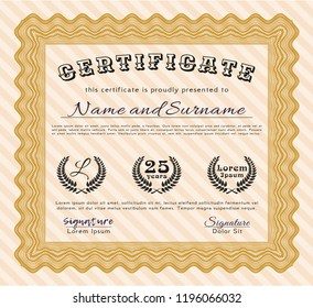 Orange Sample Diploma. With great quality guilloche pattern. Superior design. Customizable, Easy to edit and change colors. 