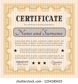 Orange Sample Diploma. With great quality guilloche pattern. Vector illustration. Modern design. 