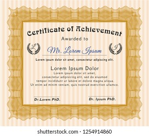 Orange Sample Diploma. With great quality guilloche pattern. Customizable, Easy to edit and change colors. Artistry design. 