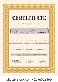 Orange Sample Diploma. With great quality guilloche pattern. Money Pattern design. Vector illustration. 