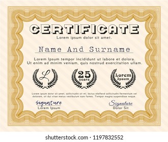Orange Sample Diploma. With guilloche pattern. Customizable, Easy to edit and change colors. Perfect design. 