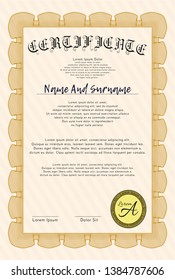 Orange Sample Diploma. With guilloche pattern. Customizable, Easy to edit and change colors. Beauty design. 
