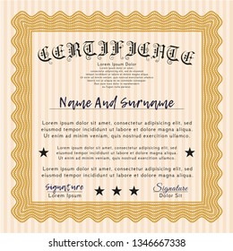 Orange Sample Diploma. With linear background. Vector illustration. Artistry design. 