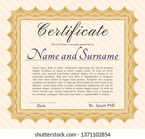 Orange Sample Diploma. With linear background. Vector illustration. Good design. 