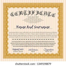 Orange Sample Diploma. Lovely design. With guilloche pattern. Customizable, Easy to edit and change colors. 